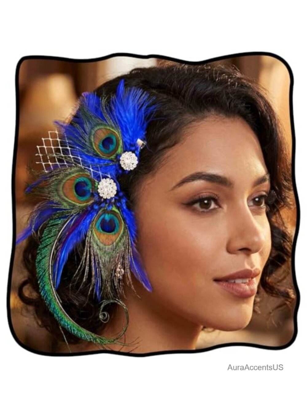 Peacock Feather Hair Clip Set Rhinestone Fascinator Flapper Headpiece Gatsby
